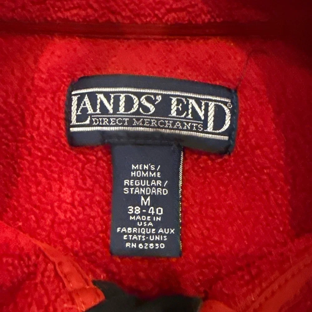 Lands' End Fleece Zip Front Jacket Zip Pockets Nylon Toggle Men's Sz M 38-40 Red